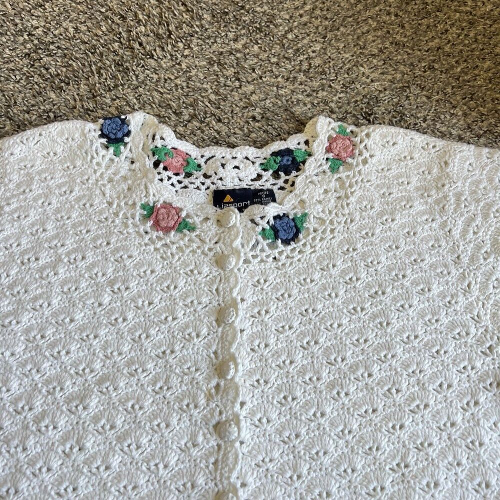 VTG Liz Sport Crochet Crop Top Cottagecore Sweater Granny Festival Boho S Petite - Picture 2 of 7